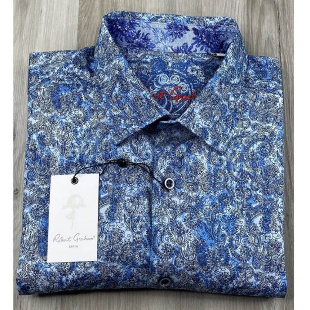 ROBERT GRAHAM Blue Paisley Short Sleeve Shirt Size XL Brand New w/ Tags